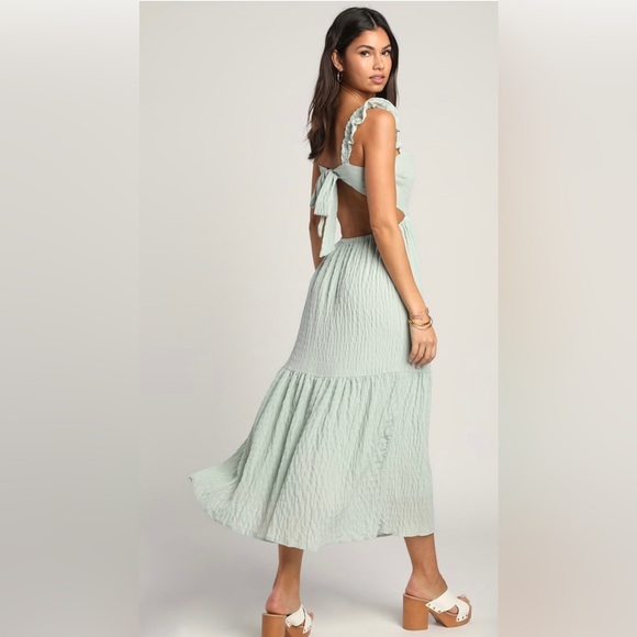 Lulus Dresses & Skirts - Lulus Dreamiest Darling Mint Smocked Tie-Back Tiered Midi Dress Size S.